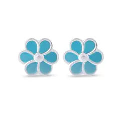 Brinco Prata Infantil Flor Azul