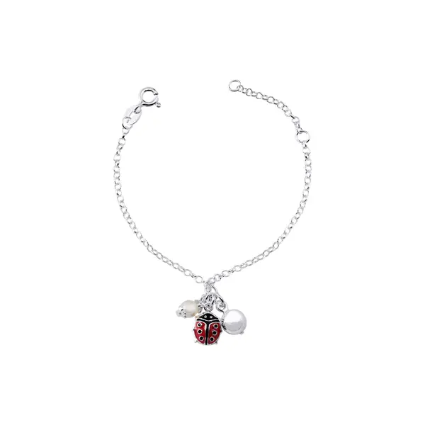 Pulseira Prata Infantil Joaninha