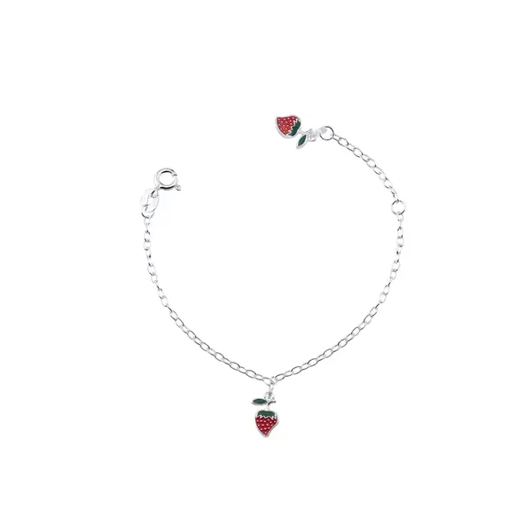 Pulseira Prata Infantil Morango
