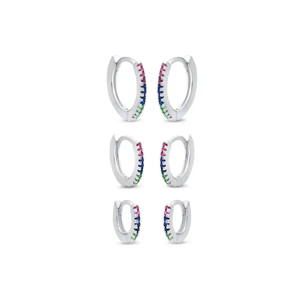 Brinco Prata Leve Trio Argola Click Coloridas