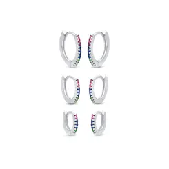 Brinco Prata Leve Trio Argola Click Coloridas