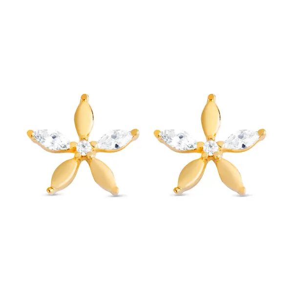 Brinco Folheado a Ouro 18k Flor com Zircônias