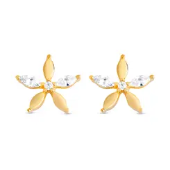 Brinco Folheado a Ouro 18k Flor com Zircônias