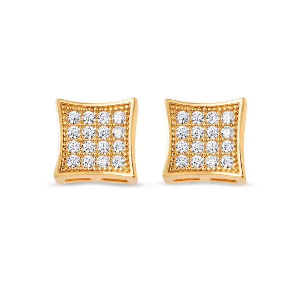 Brinco Folheado a Ouro 18k Quadrado Cravejado