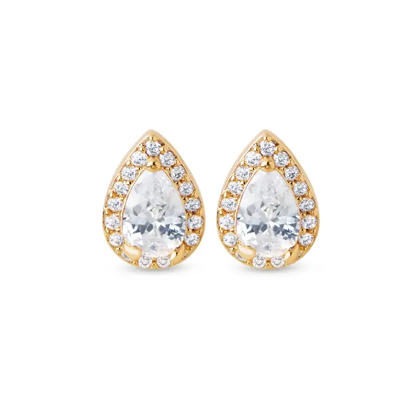 Brinco Folheado a Ouro 18k Gota com Zircônias
