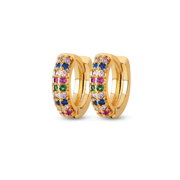 Brinco Folheado a Ouro 18k Argola Click Cravejada Colorida