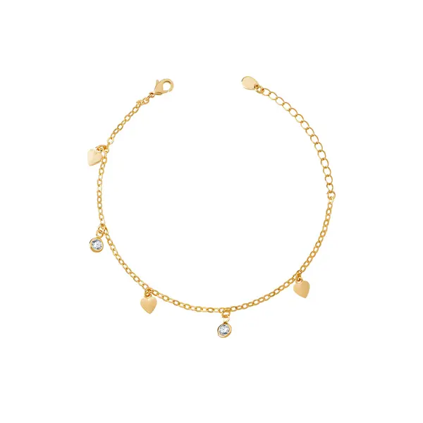 Pulseira Folheado a Ouro 18k Corações e Zircônias