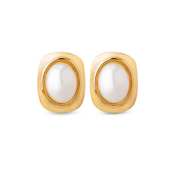 Brinco Folheado a Ouro 18k Retangulo com Pérola