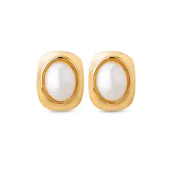 Brinco Folheado a Ouro 18k Retangulo com Pérola
