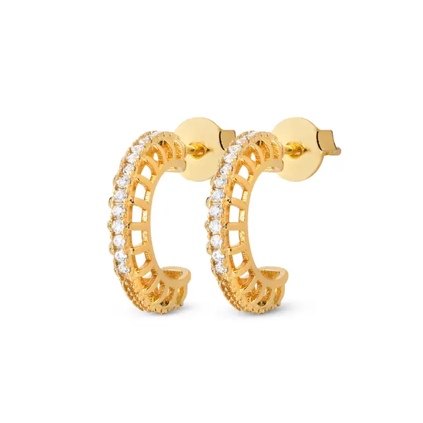 Brinco Folheado a Ouro 18k Meia Argola com Zircônias