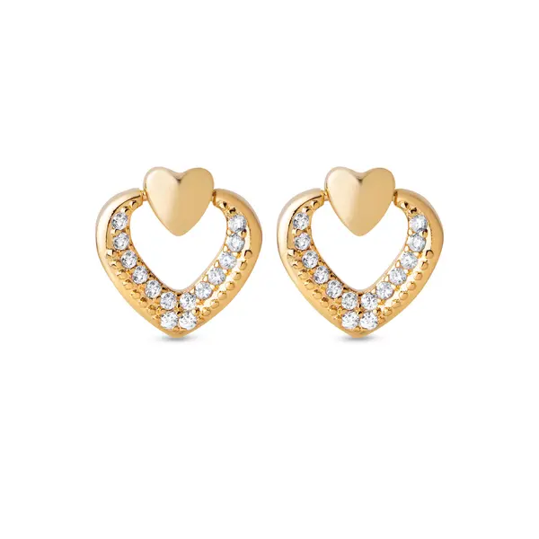 Brinco Folheado a Ouro 18k Coração com Zircônias