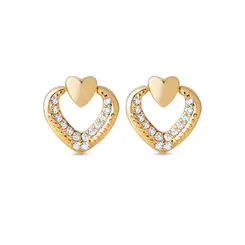 Brinco Folheado a Ouro 18k Coração com Zircônias