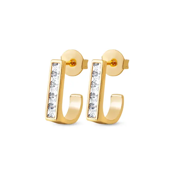 Brinco Folheado a Ouro 18k Meia Argola Quadrada