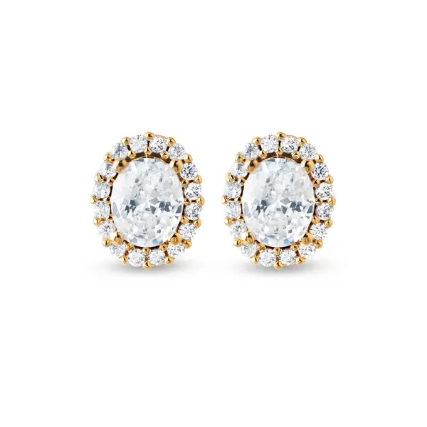 Brinco Folheado a Ouro 18k Oval Clássico Cravejado