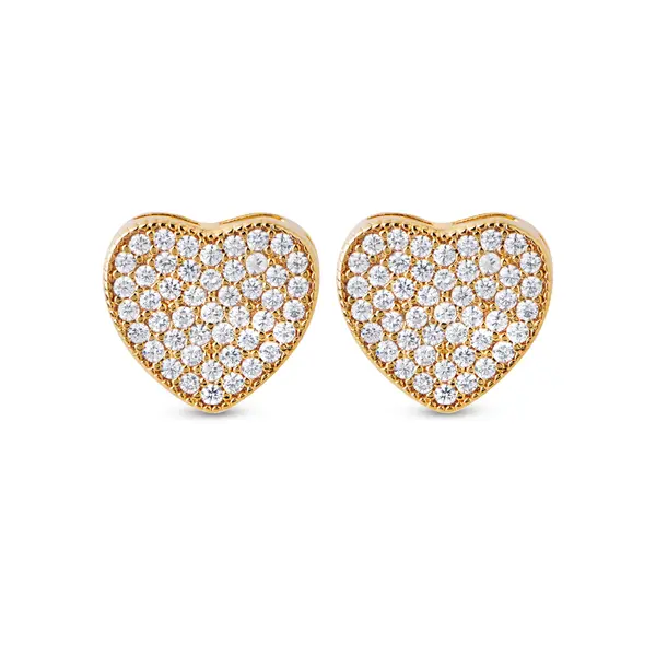 Brinco Folheado a Ouro 18k Coração Cravejado