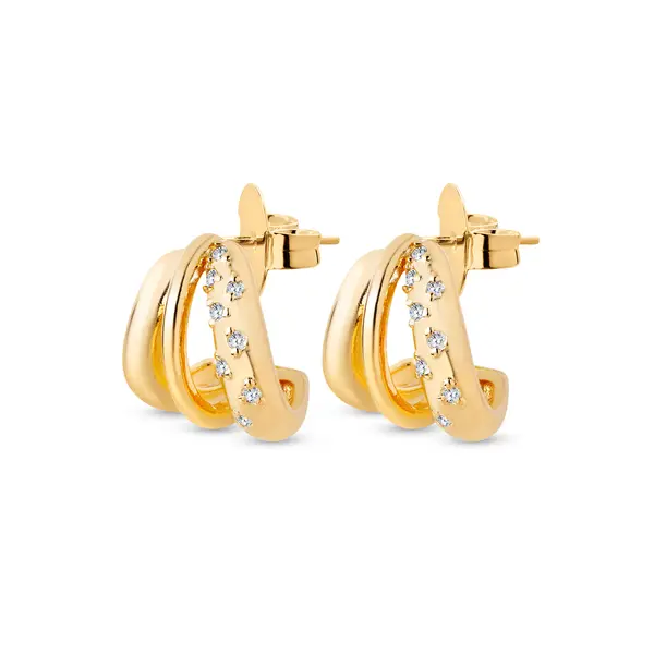 Brinco Folheado a Ouro 18k Meia Argola com Zircônias