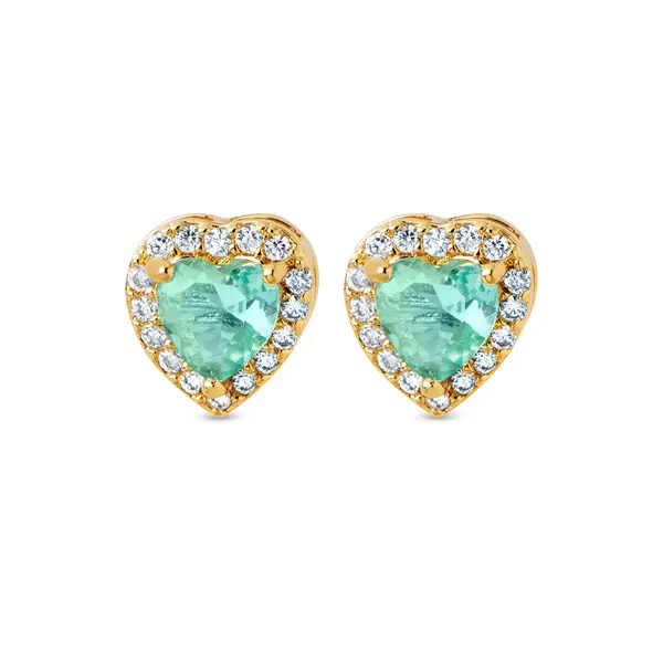 Brinco Folheado a Ouro 18k Coração Clássico Cravejado Verde