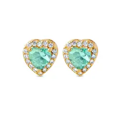 Brinco Folheado a Ouro 18k Coração Clássico Cravejado Verde