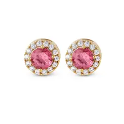 Brinco Folheado a Ouro 18k Redondo Clássico Cravejado Vermelho