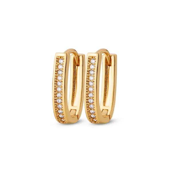 Brinco Folheado a Ouro 18k Argola Click Oval com Zircônias