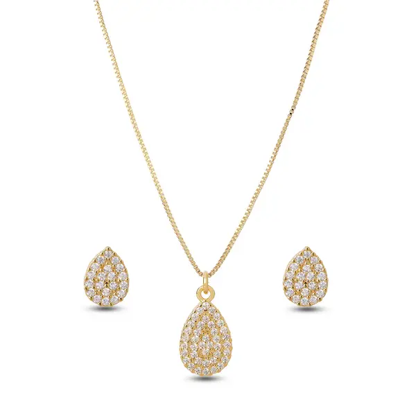 Conjunto Folheado a Ouro 18k Gota Cravejada