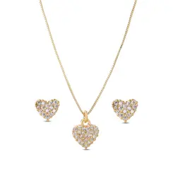 Conjunto Folheado a Ouro 18k Coração Cravejado