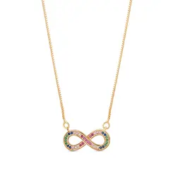 Gargantilha Folheado a Ouro 18k Infinito Cravejado Colorido