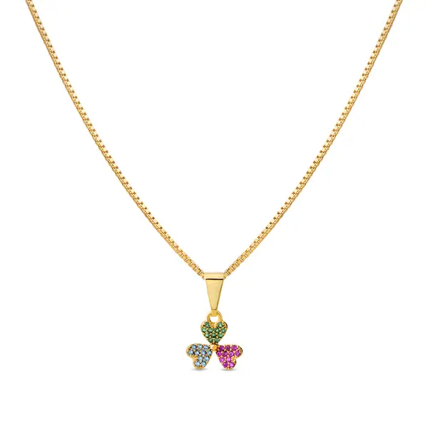 Gargantilha Folheado a Ouro 18k Trevo Cravejado Colorido