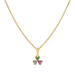 Gargantilha Folheado a Ouro 18k Trevo Cravejado Colorido