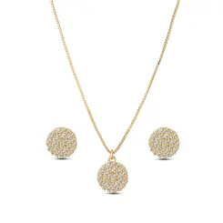 Conjunto Folheado a Ouro 18k Redondo Cravejado