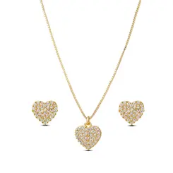 Conjunto Folheado a Ouro 18k Coração Cravejado