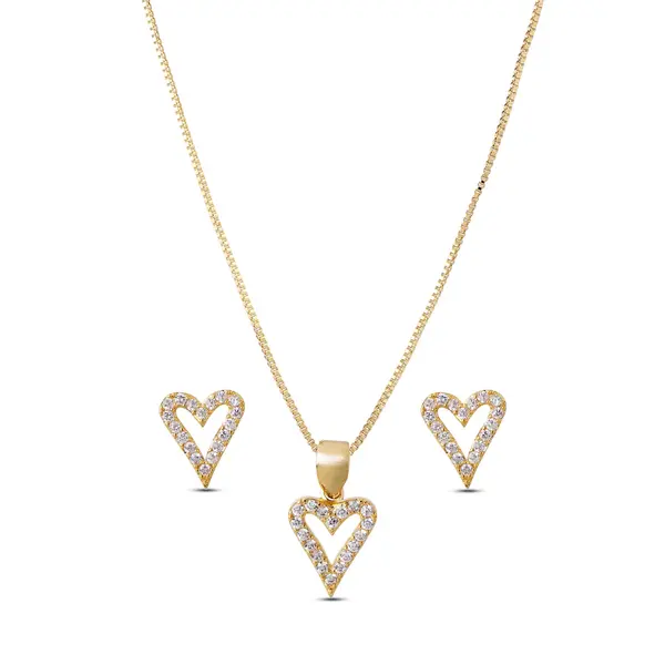 Conjunto Folheado a Ouro 18k Coração com Zircônia