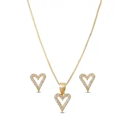 Conjunto Folheado a Ouro 18k Coração com Zircônia