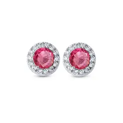 Brinco Prata Leve Redondo Clássico com Zircônia Rosa