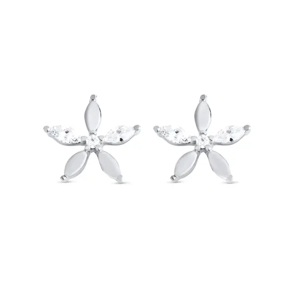 Brinco Prata Leve Flor com Zircônias