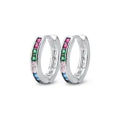 Brinco Prata Leve Argola Click com Zircônias Coloridas