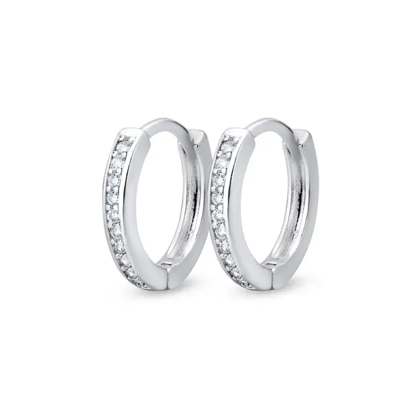 Brinco Prata Leve Argola Click com Zircônias