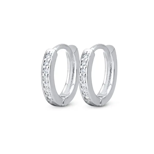 Brinco Prata Leve Argola Click com Zircônias P