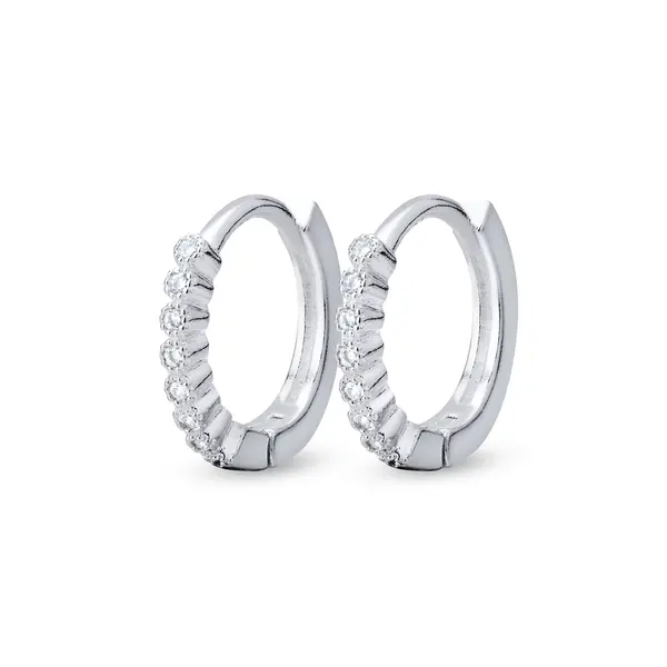 Brinco Prata Leve Argola Click com Zircônias