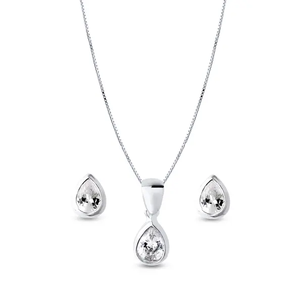 Conjunto Prata Leve Gota com Zircônias