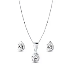 Conjunto Prata Leve Gota com Zircônias