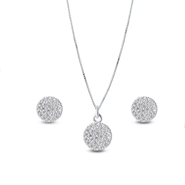 Conjunto Prata Leve Redondo Cravejado