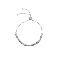 Pulseira Prata Leve Dupla Riviera Zircônias Coloridas