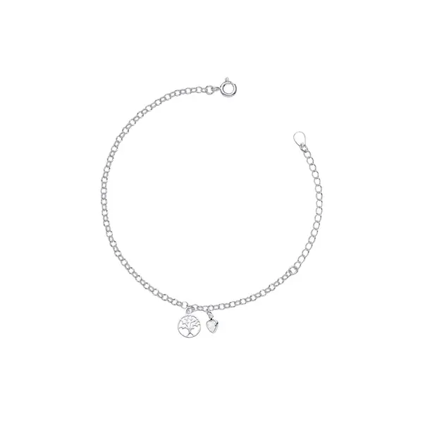 Pulseira Prata Leve Árvore da Vida e Coração