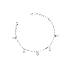 Pulseira Prata Leve Corações Lisos e Zircônias
