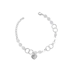 Pulseira Prata Leve Plaquinhas e Coração