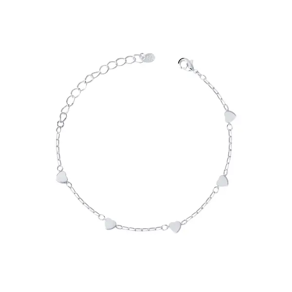 Pulseira Prata Leve Corações Lisos