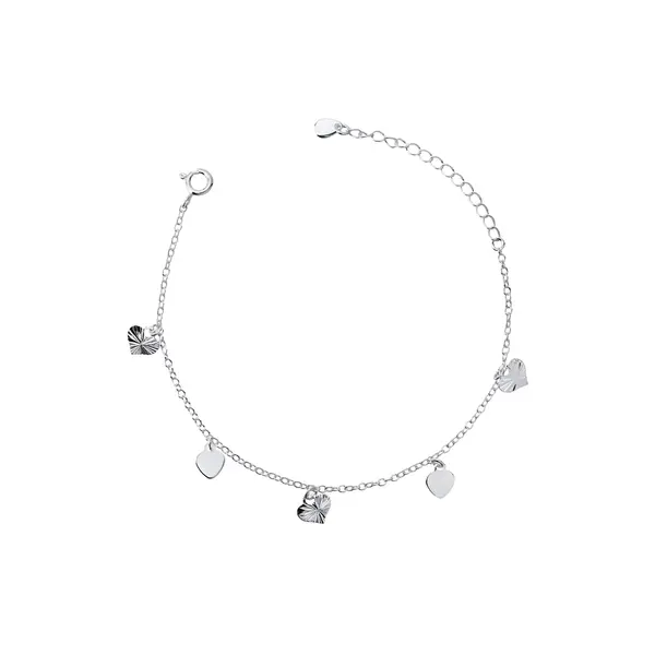 Pulseira Prata Leve Corações Lisos