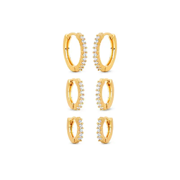 Brinco Folheado a Ouro 18k Trio Argola Click com Zircônias