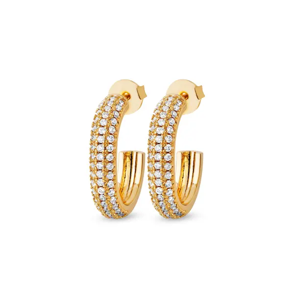 Brinco Folheado a Ouro 18k Meia Argola com Zircônias Grande